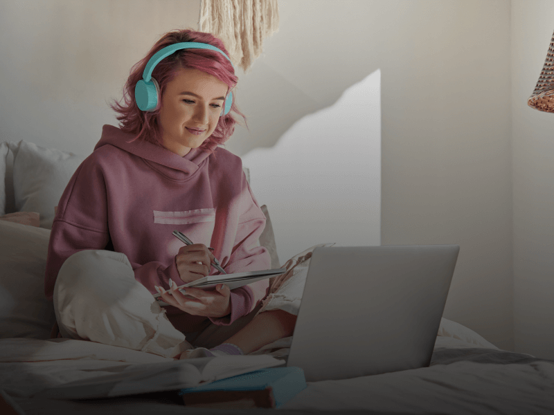 a student on her laptop